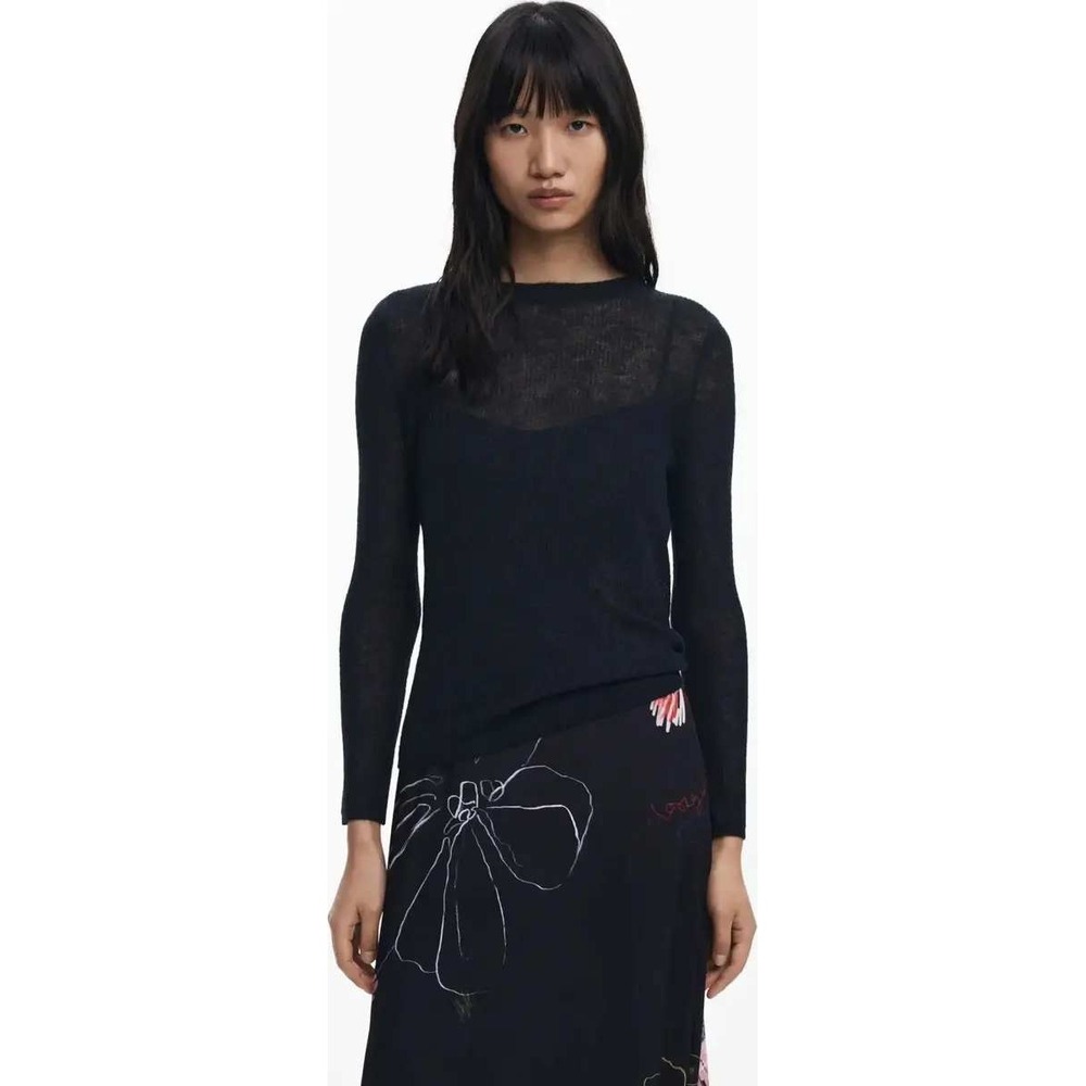 Desigual Women's Kala Knit Sweater Top Black Wool Alpaca Blend M NWT Lightweight